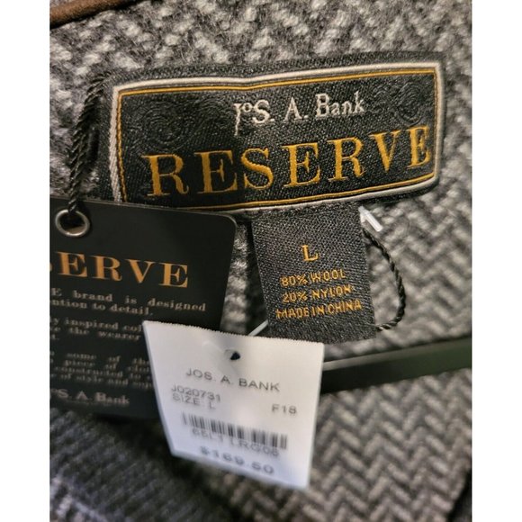 New Jos A Bank Reserve Wool Blend V Neck Sweater Sz L Gray Herringbone - Picture 5 of 5